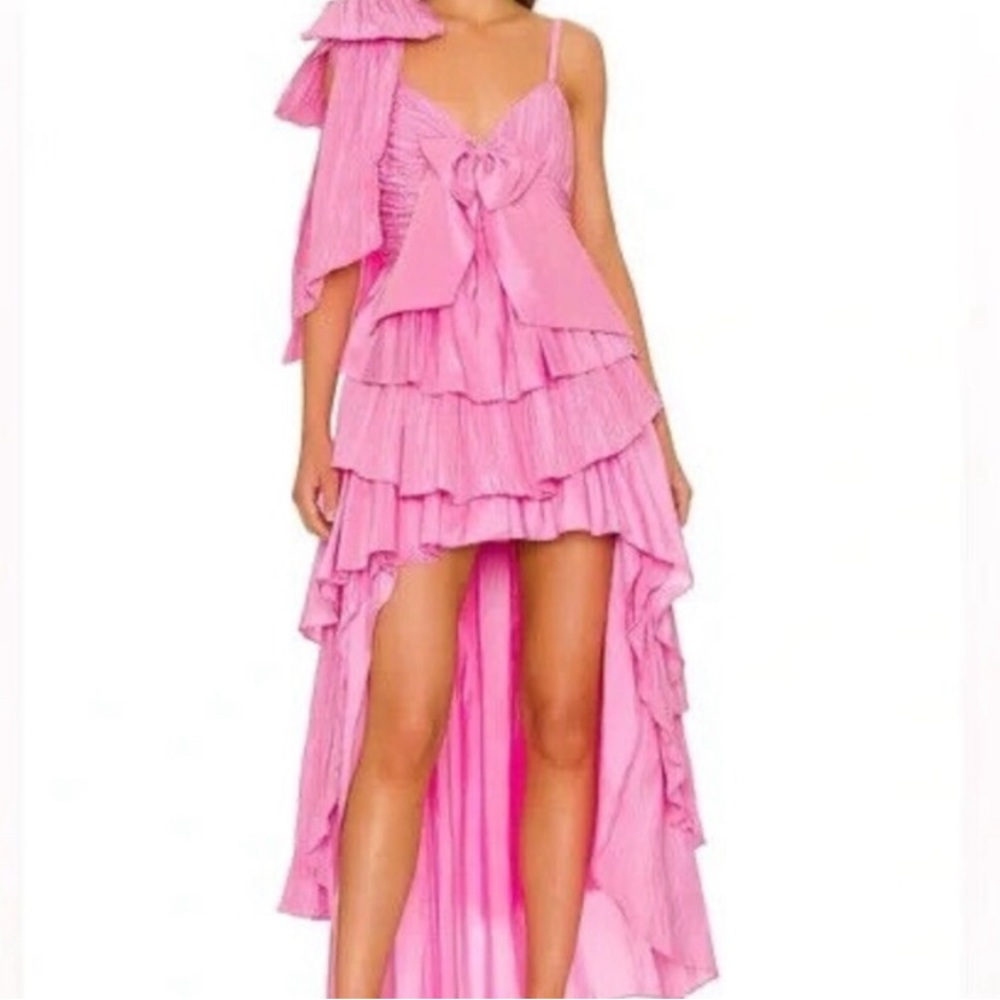 LoveShackFancy Raylene High Low Pink Bow Dress Size: 6